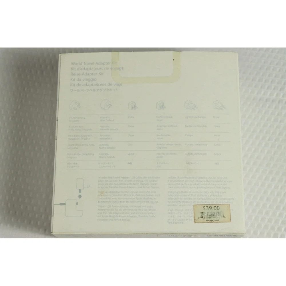 Apple World Travel Adapter Kit MB974ZM/B NEW Sealed OEM Charger Plugs Global